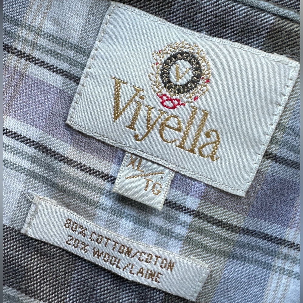 VIYELLA 🐏 Men’s Gray & White Wool/Cotton Blend Plaid Shirt - Size XL